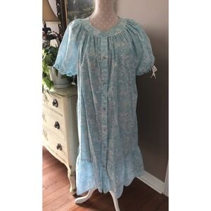Vintage Moo Moo House Dress Duster Grandma. Granny Blue Floral Lined Women's XL